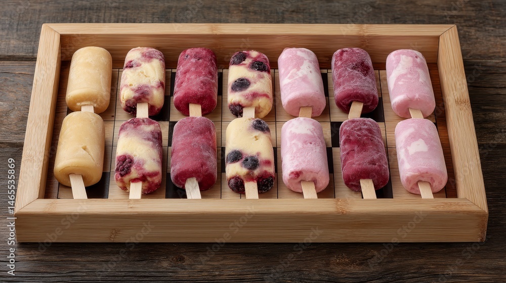 Aufkleber Brightly colored frozen treats are arranged in pairs on a game board, creating an inviting and playful atmosphere with plenty of room for text