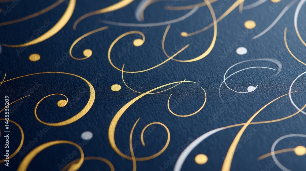 Poster Intricate dark calligraphy flourishes intertwine with gold accents on a smoky gradient background, creating an elegant and sophisticated visual composition