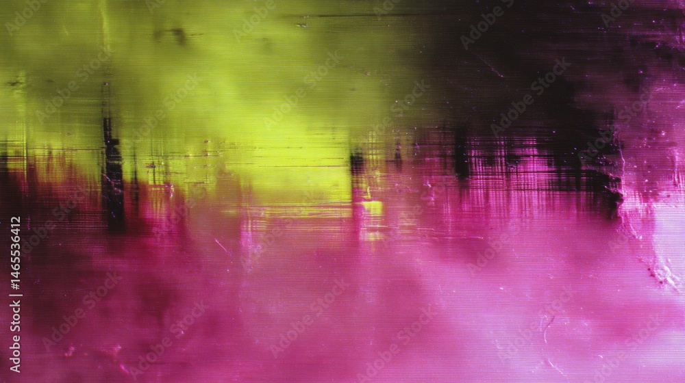 Poster Digital artwork showcases an abstract color glitch with vivid horizontal streaks and pixel fragments in neon hues, allowing for creative copy placement on the right