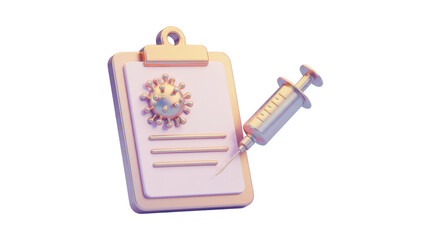 Isolated Medical Clipboard with Virus Symbol and Syringe for Vaccination