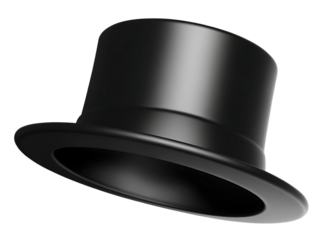 Classic black top hat for magician isolated on white background PNG