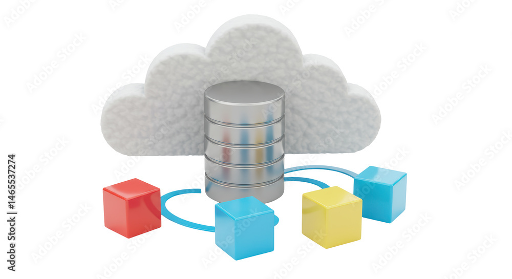 Poster isolated cloud database with connected cubes representing data network