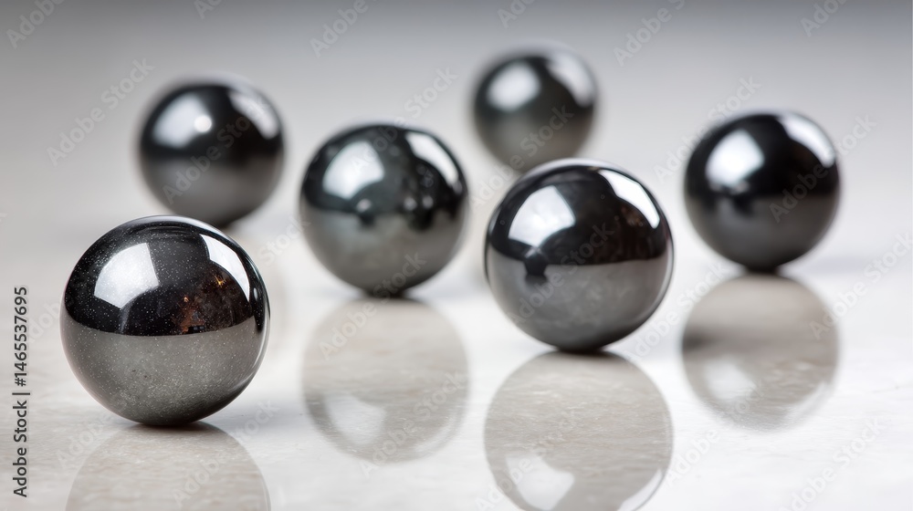 Poster Close-up view of shiny black marbles creates a visual impact with dramatic lighting and geometric arrangement, leaving space for text or design elements