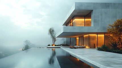Fototapeta premium Stylish modern concrete glass residence high resolution hd picture