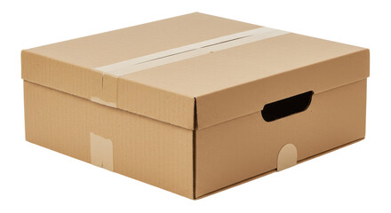 Isolated Brown Cardboard Box Sealed with Tape for Packaging and Storage