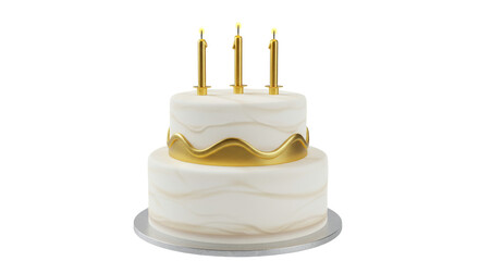 Isolated Two-Tiered Celebration Cake with Golden Accents and Candles