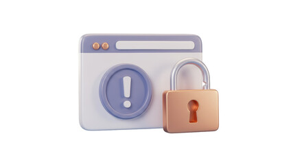 Isolated Website Page with Padlock and Exclamation Point Signifying Security Breach