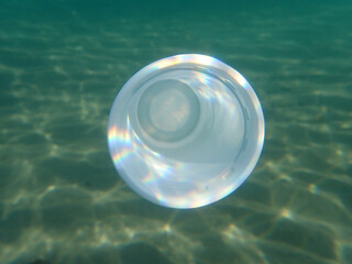 Bag in underwater, Environmental pollution problem plastic bottle in sea, Plastic rubbish garbage...