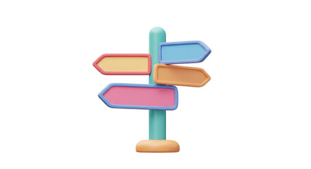 Isolated Signpost with Colorful Arrows Pointing in Different Directions
