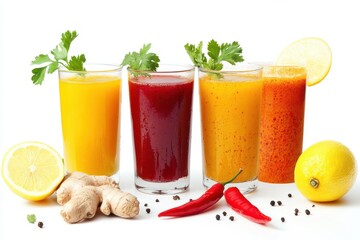 Fototapeta premium Fresh juice glasses assortment isolated on white background