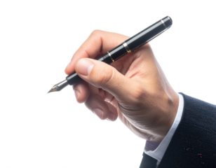 Elegant hand writing with a classic fountain pen, isolated on white background, capturing detail, style, and creativity.