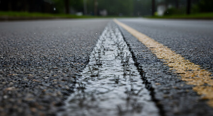 Rainwater Dance On The Road During A Downpour In Natural Settings