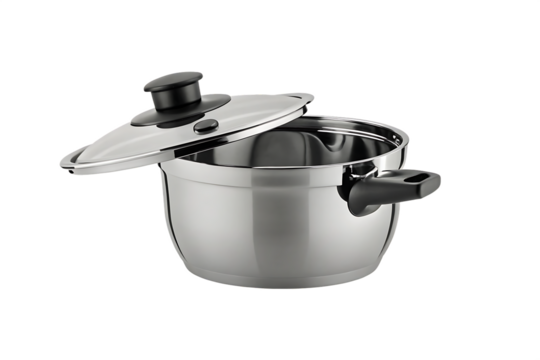 modern stainless steel pot isolated on white background PNG