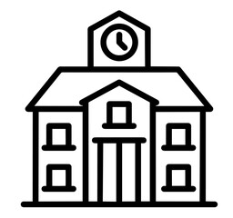 School Building with Clock Tower and Symmetrical Windows. Educational Institution, Learning Environment, Public School System, Elementary or High School Facility, Knowledge Center, Community Education