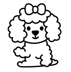 Cute Poodle Coloring Page with Curly Fur, Bow on Head, and Raised Paw