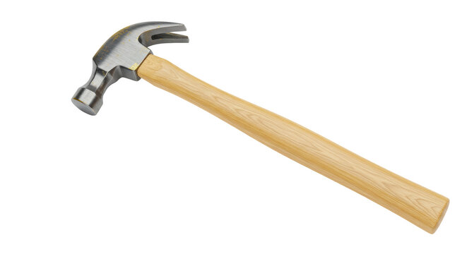 Isolated Wooden Handled Hammer with Metal Head