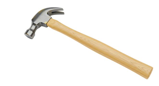 Isolated Wooden Handled Hammer with Metal Head