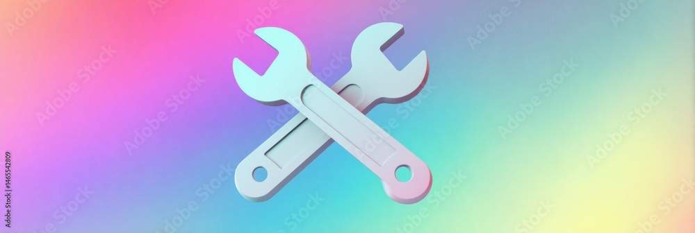 Aufkleber Floating Wrench and Hammer Icons Against a Smooth Pastel Gradient Background With Vibrant Colors Enhancing the Tools Visibility Generative AI