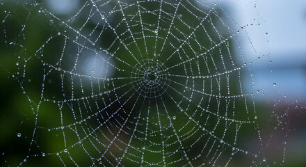 Obraz premium Intricate Spiderweb Adorned With Morning Dew Drops In Natural Setting