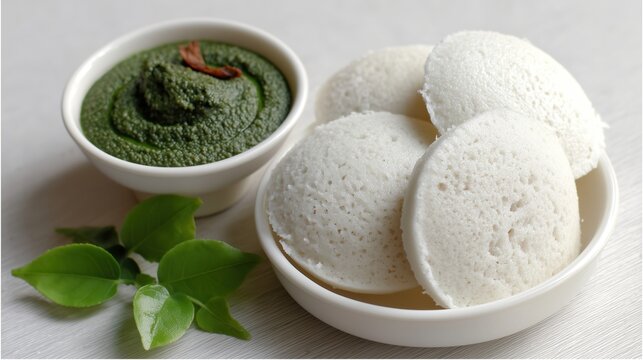 Steamed rice cakes and green chutney offer tempting glimpse into traditional culinary delights