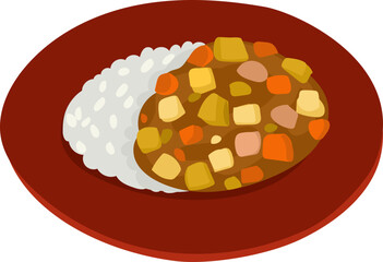 Japanese curry rice cartoon Japanese food vector illustration