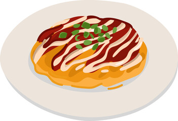 Okonomiyaki cartoon Japanese food vector illustration