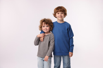 Cute little brothers posing on white background