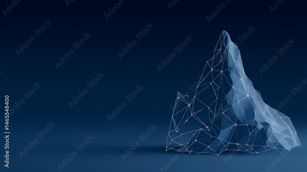 Leinwandbilder Abstract icy mountain symbol is depicted using white lines on a gradient blue slate background. The design offers significant copy space on the right side for text