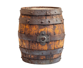 Obraz premium Rustic wooden barrel on display vintage style isolated on transparent background