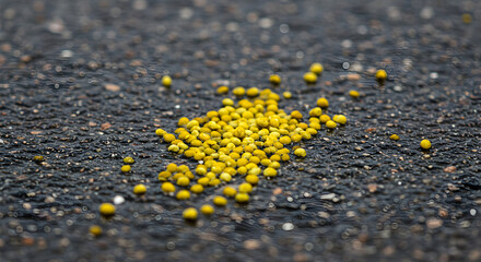 Sulphur Dust Deposition On Asphalt Surface After Spring Pollen Release