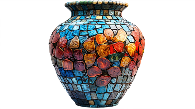 Colorful mosaic vase with artistic flair isolated on transparent background