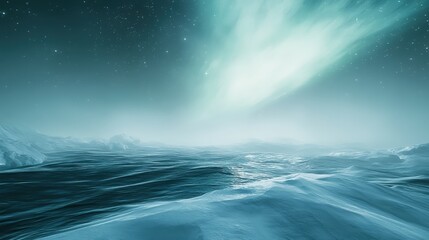 Fototapeta premium Frozen landscape under a starry night aurora.