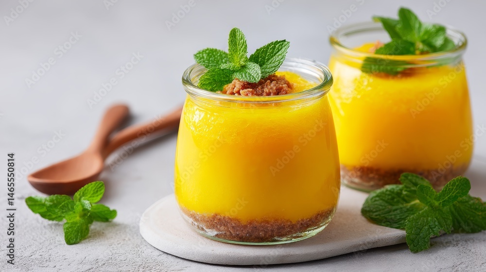 Poster delight in this velvety pineapple parfait layered with granola, presented in clear jars with a fresh