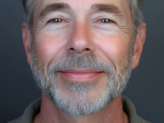 Closeup Portrait of a Smiling Mature Man with Gray Beard