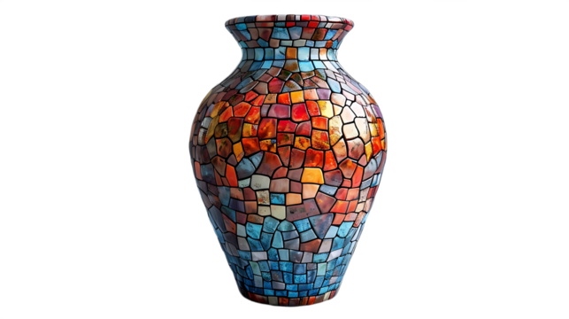 Colorful mosaic vase with artistic flair isolated on transparent background