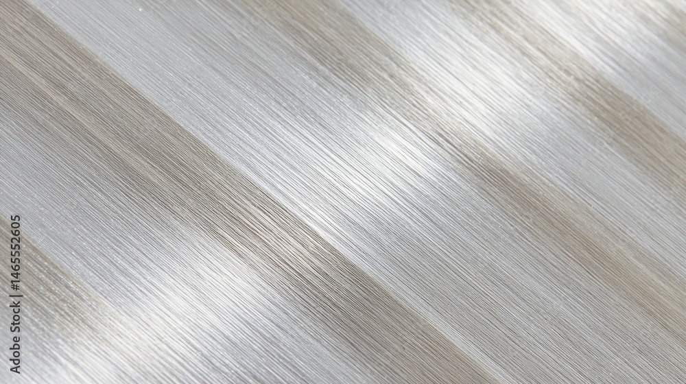 Poster brushed aluminum surface highlights fine linear grains reflecting light diagonally, offering a sleek