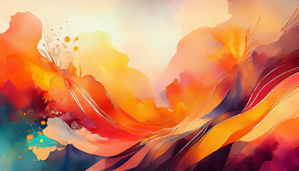a colorful watercolor artwork depicting warm tones and textures