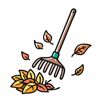 rake gathering autumn leaves clip art preview