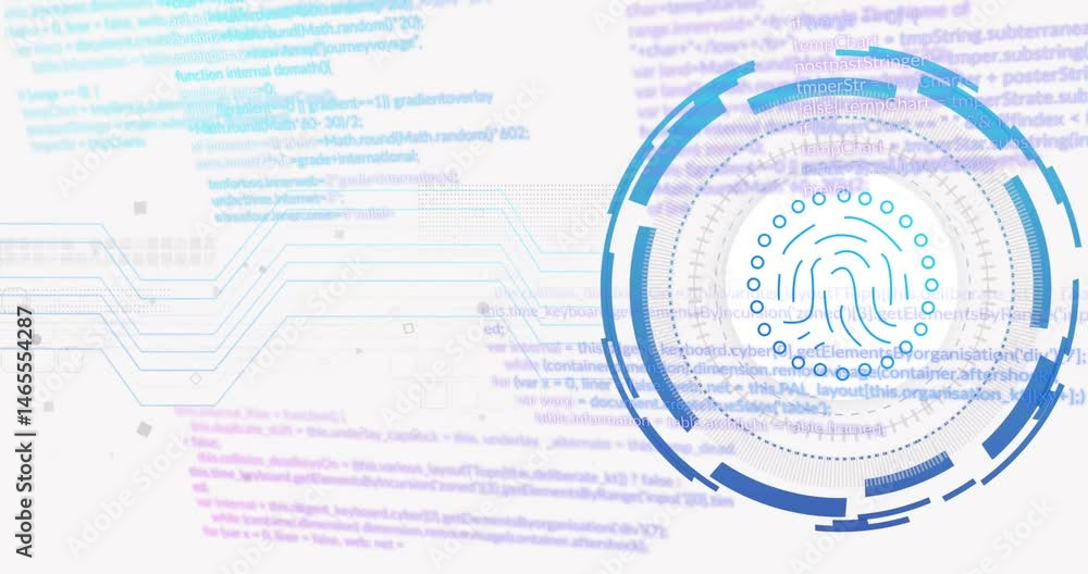 Poster abstract digital interface featuring circular hud showing blue fingerprint icon with circuit lines