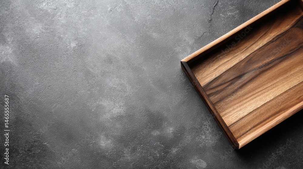 Aufkleber close-up of a handcrafted teak box against a matte black background showcases its rich texture and f