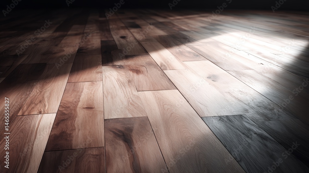 Leinwandbilder A high angle perspective captures a teak laminate surface illuminated by gentle light, highlighting its refined grain texture along with space for text