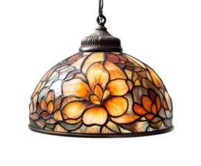 Elegant stained glass pendant light home interior warm isolated on transparent background