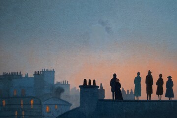 Fototapeta premium Silhouettes Against the Dawn: A Quiet Murmur of the Awakening City