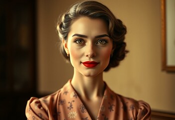 Fototapeta premium Vintage female portrait with soft lighting and elegant attire
