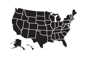 Vector map of the United States with states and borders isolated on a white background