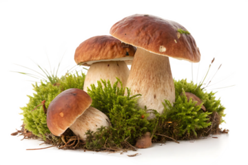 Fresh ceps on moss isolated on white AI Generated By PNG