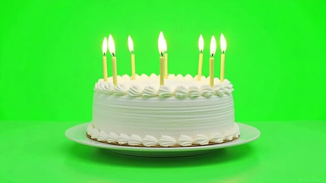 Birthday cake with candles stock footage on green screen background for birthday celebration