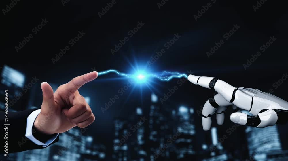 Poster futuristic robot artificial intelligence enlightening ai technology development and machine learning