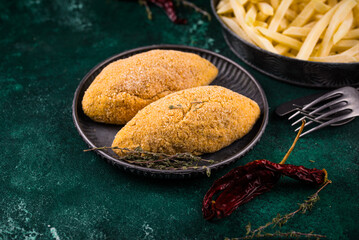 Frozen food assortment. Potato hashbrowns and french fries