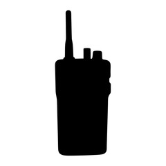 Black silhouette of a walkie talkie radio with an antenna and knobs